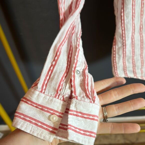 Abercrombie & Fitch Red and White Casual linen Shirt - Picture 4 of 7